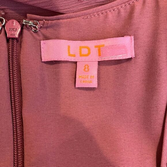 LDT Peplum Waist Gown Deep Rose Pink Chiffon with Metallic Bling Zip Back Size 8 - Picture 10 of 13